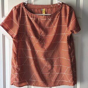 Rust & White Geometric Short Sleeve Top Size S
